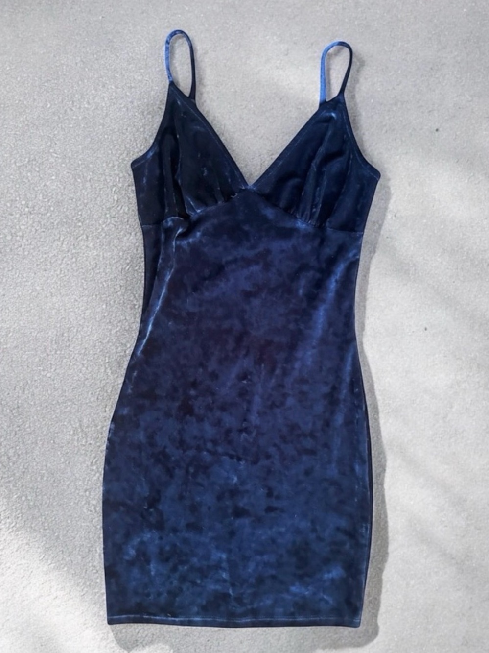 Joe & Elle Navy Blue Crushed Velvet Bodycon Mini Dress V-Neck Low Back - Size XS
